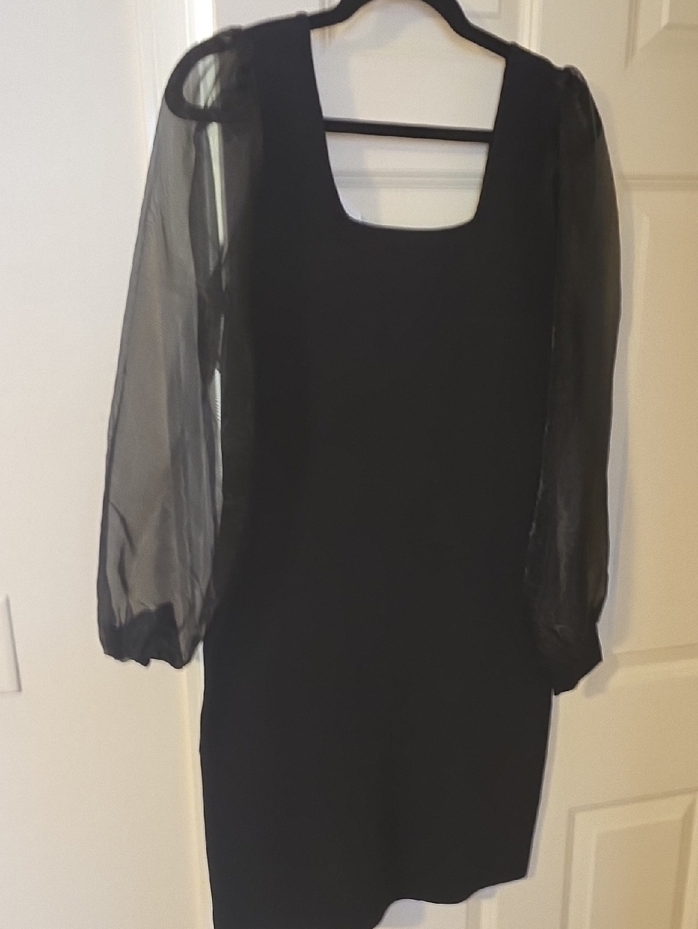 House of Harlow 1960 Black Square-Neck Dress with Sheer Long Sleeves Nwt
